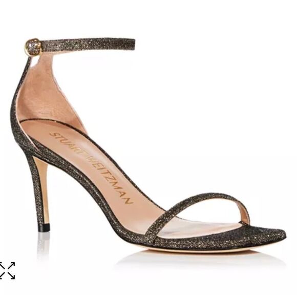 NIB Stuart Weitzman Nudist Curve Square Toe Glitter High Heel Sandals Size 6.5 - Picture 1 of 13